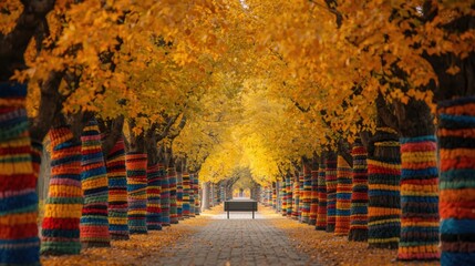 Autumnal tunnel of colorful trees