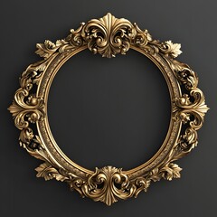 Ornate golden frame with swirling leaf and floral designs on a dark background.