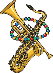 Mardi Gras Saxophone and Trumpet Vector with Beads
