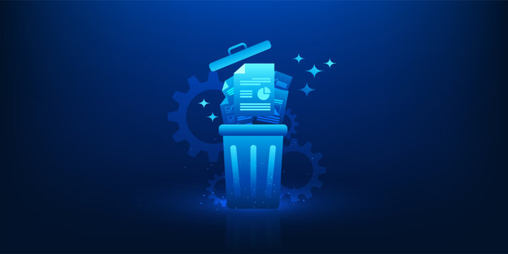 Digital Data Delete Technology Background, Trash Bin with Error Document Files, Data Loss and System Failure, Corrupted Files Cleanup, Cyber System Error, Information Management, Storage Problem
