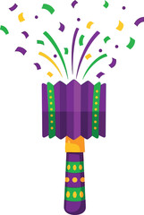 Mardi Gras Confetti Popper Vector with Purple and Green