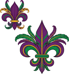 Mardi Gras Fleur de Lis Vector with Feathers and Gold