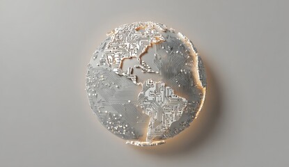 A glowing, futuristic globe made of circuitry, highlighting continents