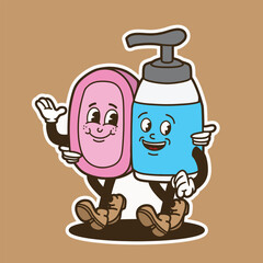 soap and shampoo mascot good for sticker, badge, element design, etc