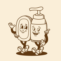 soap and shampoo mascot retro good for brand mascot, couple mascot, vintage mascot, etc