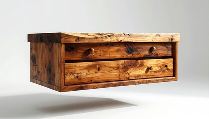 Floating wooden two-drawer chest with grain detail
