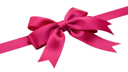 Elegant fuchsia pink satin ribbon bow isolated PNG, festive decoration for gift wrapping and holiday celebration on transparent background