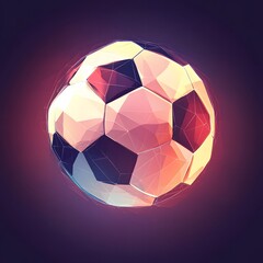 Futuristic low poly soccer ball on a dark background with lighting effects.