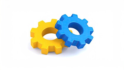 Two colorful interlocking gears against white backdrop