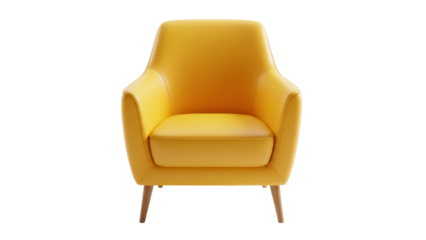 Stylish yellow armchair PNG isolated on transparent background, modern furniture for living room or office waiting area decor