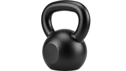 Black kettlebell isolated PNG, fitness equipment for strength training and workout on transparent background, exercise and healthy lifestyle