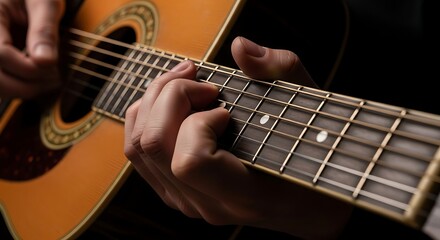 Fototapeta premium Close-up of Hands Playing Acoustic Guitar.