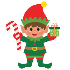 Cute Christmas elf boy  vector cartoon flat style illustration