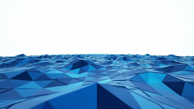 Abstract perspective view of an infinite rippling geometric wave pattern scrolling forward into a distant vanishing blank point perspective, technology, repeating