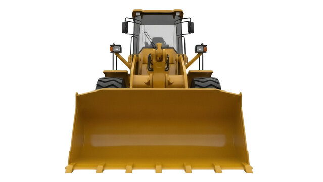 Yellow bulldozer PNG isolated on transparent background, heavy construction equipment for earthmoving and demolition projects