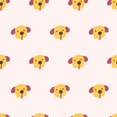 Obraz premium Funny Dog Face on Pink Background Seamless Pattern Vector Illustration, Cute Pet Pattern