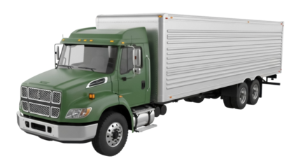 Green semi-truck PNG isolated on transparent background, commercial vehicle for freight transport and logistics operations