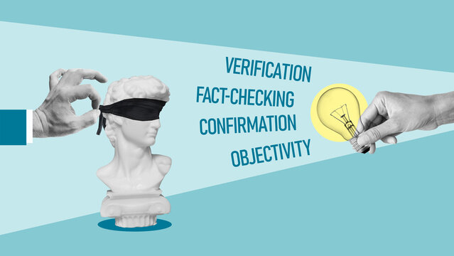 Truth Verification and Fact Checking Concept Against Bias and Double Standards. Critical Thinking and Media Objectivity