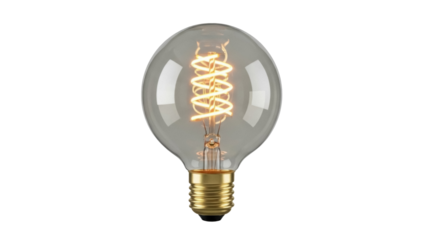 Vintage Edison bulb PNG isolated on transparent background, antique style lightbulb with glowing filament for retro design projects