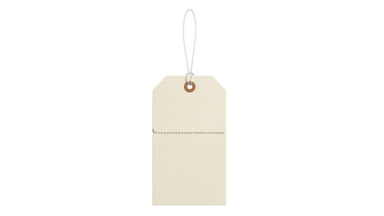 Blank beige tag with string isolated PNG on transparent background, price label for retail, product identification and branding