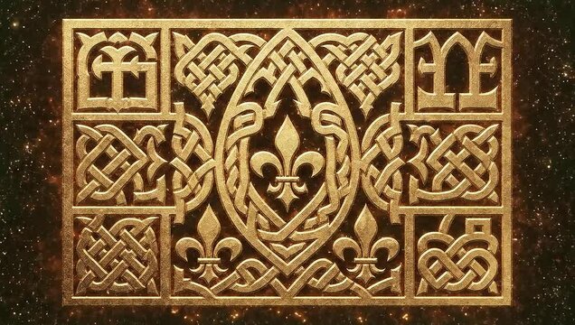 Golden Celtic Knotwork with Fleur-de-lis on Green Screen.