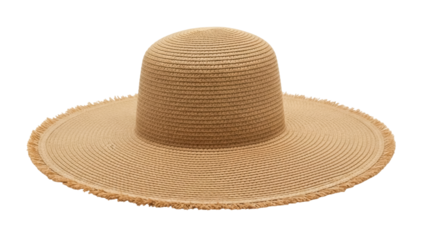 Elegant straw sun hat PNG isolated on transparent background, fashionable summer headwear for beach vacation and sun protection