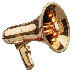 Luxury Gold Megaphone Loudspeaker for Marketing Promotion and Announcement Concept Isolated on Black Background