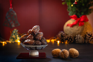 Chocolate penguins on a table with Christmas decorations