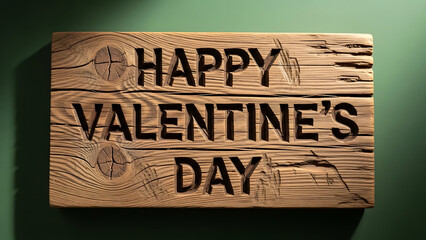 Rustic Natural Hand-Carved Wooden Plank Valentine's Day Text with Romantic Floral Embellishments