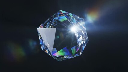 Cinematic 3D render of a faceted geometric crystal rotating slowly, casting brilliant iridescent reflections across a dark void background digital art, animation, reflections - Powered by Adobe