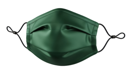 Dark green fabric face mask isolated PNG, reusable and washable personal protective equipment for virus and pollution protection