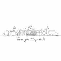 Fototapeta premium Tomaszów Mazowiecki city skyline minimalist one line vector illustration