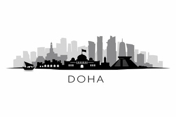 Obraz premium Doha Qatar city skyline and landmarks vector illustration