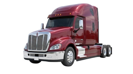 Maroon Kenworth semi-truck isolated PNG on transparent background, modern commercial vehicle for freight transport and logistics