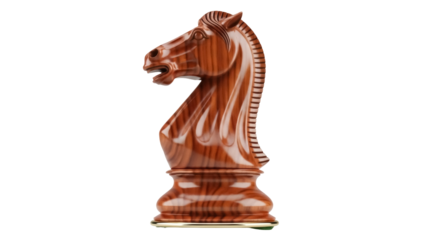 Detailed wooden knight chess piece PNG isolated on transparent background, classic game strategy and intellectual challenge