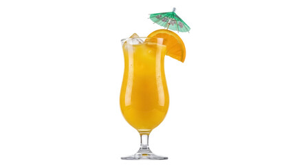 Refreshing orange cocktail with umbrella isolated PNG, tropical drink with ice and citrus garnish on transparent background for summer party © Cristian
