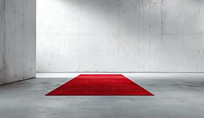 Stark red carpet lies on polished concrete floor in minimalist, modern architectural space