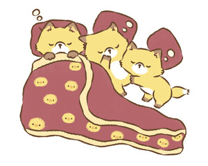 仲良く眠るキツネ兄弟のイラスト © hiyokomame