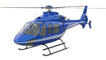 Blue helicopter PNG isolated on transparent background, modern aircraft with rotor blades for transportation and travel concepts
