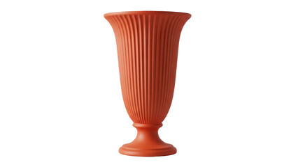Terracotta vase isolated PNG, ribbed urn with pedestal base for flowers or decoration on transparent background