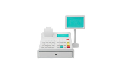 Retro Style White Cash Register with Teal Screen