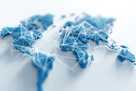 Blue abstract global network map of interconnected digital dots