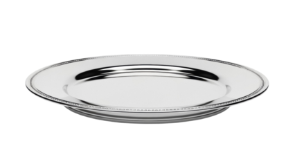 Elegant silver charger plate isolated PNG, decorative serving dish for formal dining and special occasions on transparent background