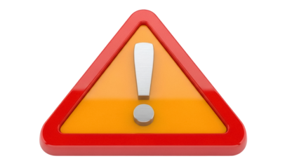 Warning sign PNG isolated on transparent background, red and orange triangle with exclamation mark for danger and caution