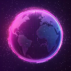 Naklejka premium Futuristic world with neon glow outlining continents against dark backdrop.