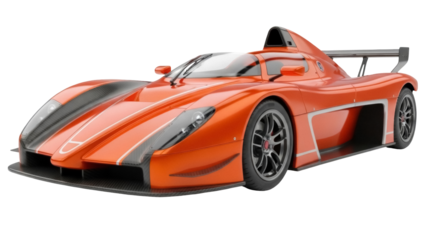 Orange sports car PNG isolated on transparent background, modern race vehicle for design and automotive projects