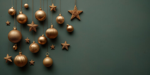 Naklejka premium Pearled stars and baubles create glamorous border above deep textured surface.