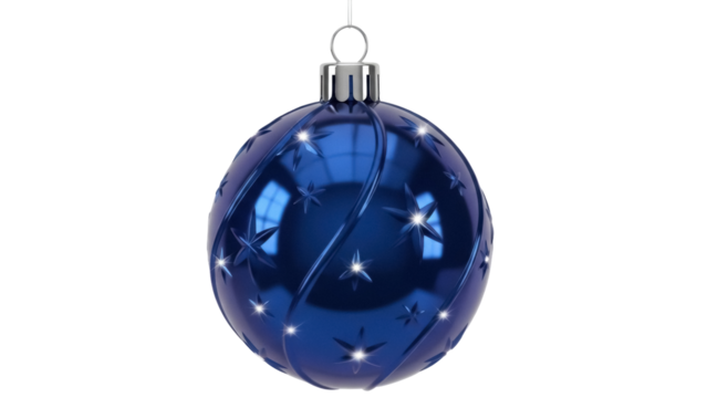 Elegant blue Christmas ball with star pattern isolated PNG, festive holiday ornament for seasonal decoration and graphic design projects - Powered by Adobe