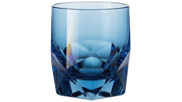 Elegant blue faceted glass isolated PNG, stylish glassware for drinks and cocktails on transparent background, modern barware design