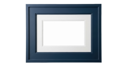 Elegant navy blue picture frame PNG isolated on transparent background, modern home decor element for displaying art and photography